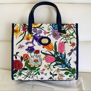 💙NEW $1500 GUCCI Blue Leather FLORA FLORAL PRINT